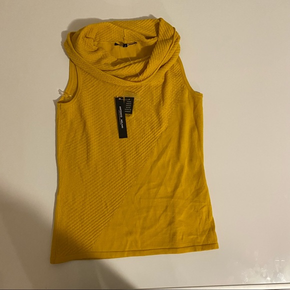 New 100% Merino Wool Antonio Melani Kyla  Mustard knit Small  Sleeveless Top - Picture 1 of 6